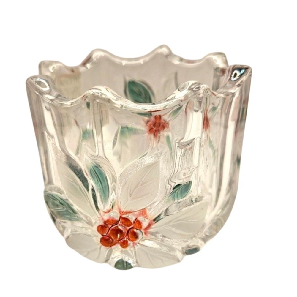 Mikasa Holiday‎ Bloom Poinsettia Voltive Glass Candleholder New In Box